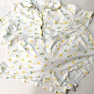 J. Crew Factory Citrus Perky Lemon Print Pajama Set - White and Yellow